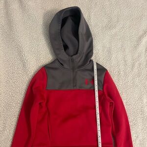 Under Armour Fleece Hoodie Quarter Zip Front Pocket Sweatshirt YXS Grey & Red